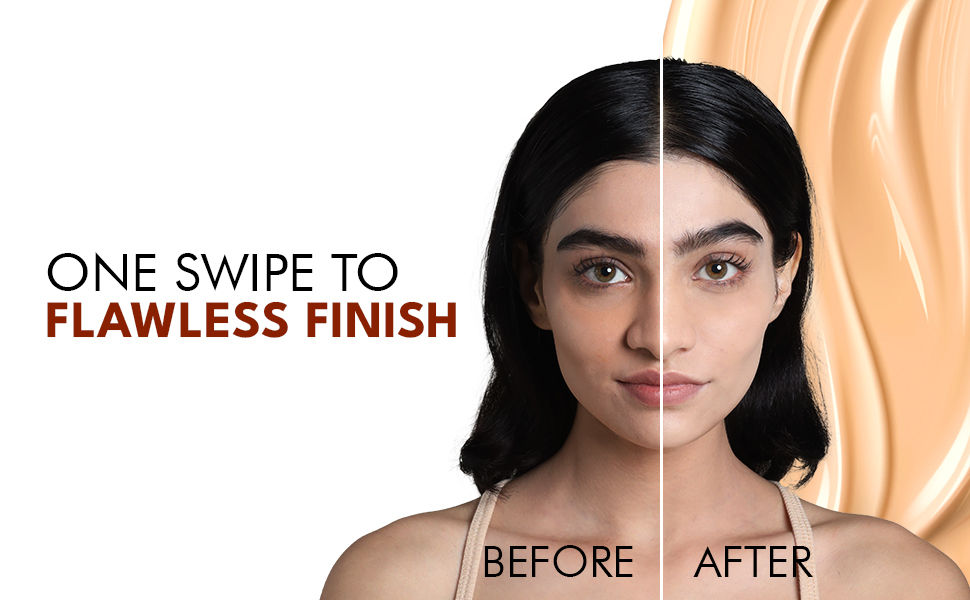 FLiCKA Flawless Femme HD Liquid Foundation - One Swipe to Flawless Finish, Before and After