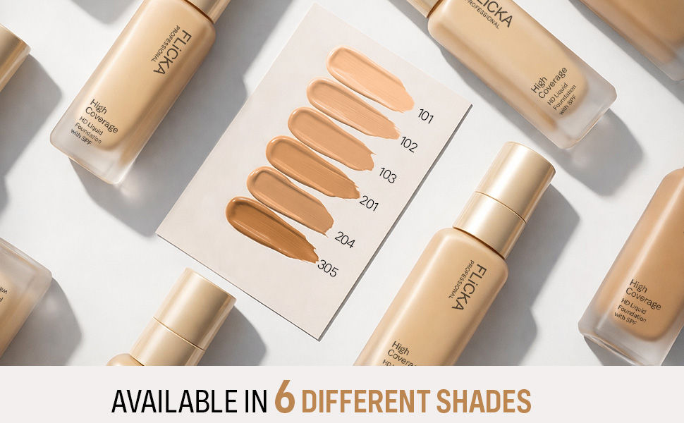 FLiCKA Professional HD Liquid Foundation - Available in 6 Different Shades: 101 Fair, 102 Fair Medium, 103 Medium, 201 Medium Tan, 204 Medium Deep, 305 Dusky
