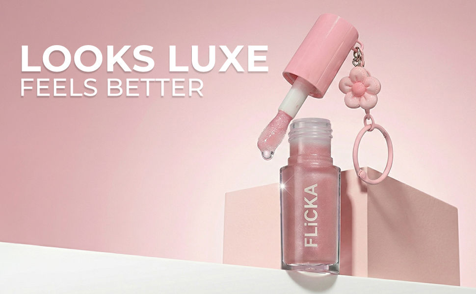 FLiCKA Luxe Lip Gloss - Looks Luxe Feels Better, Glitter Gloss with Flower Keychain Charm
