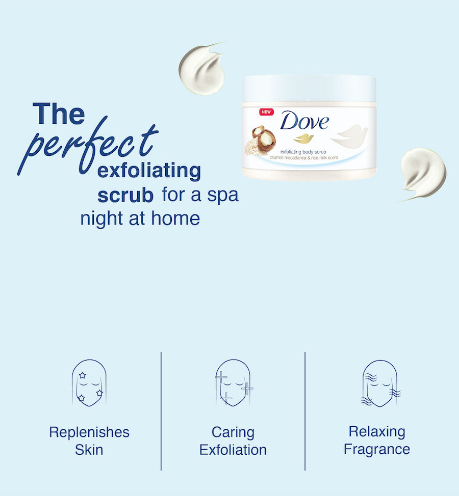 Dove Exfoliating Body Polish Scrub with Crushed Macadamia and Rice Milk