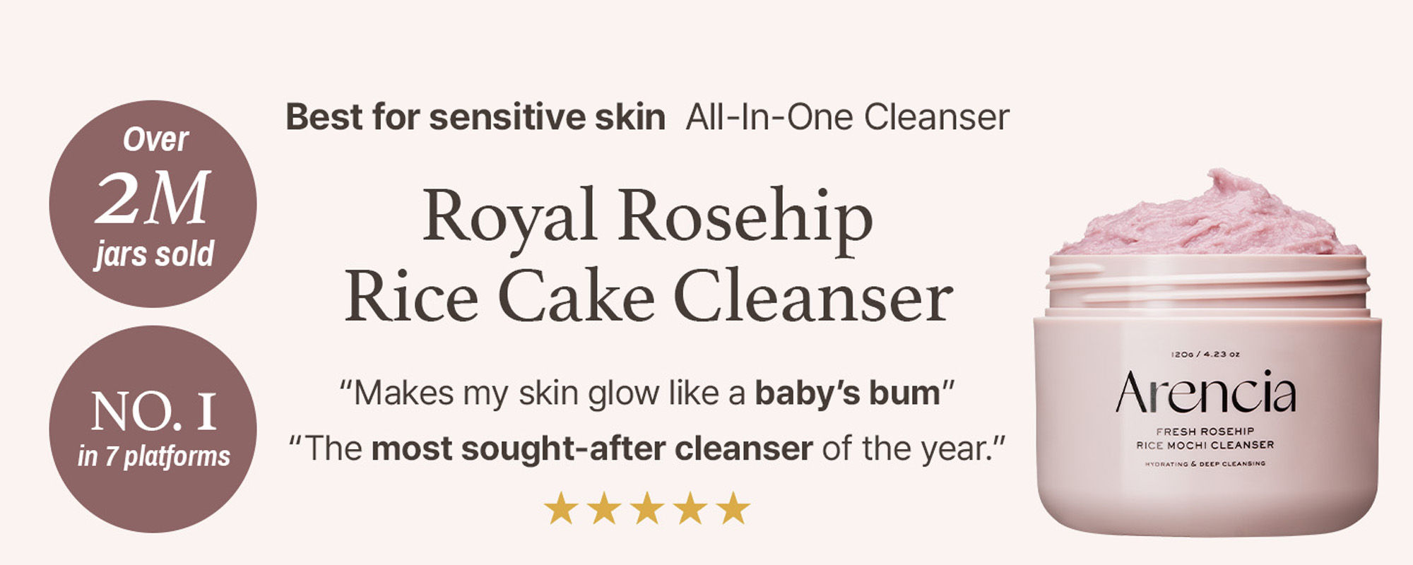 Arencia Fresh Rosehip Rice Mochi Cleanser (Pack Size120g)