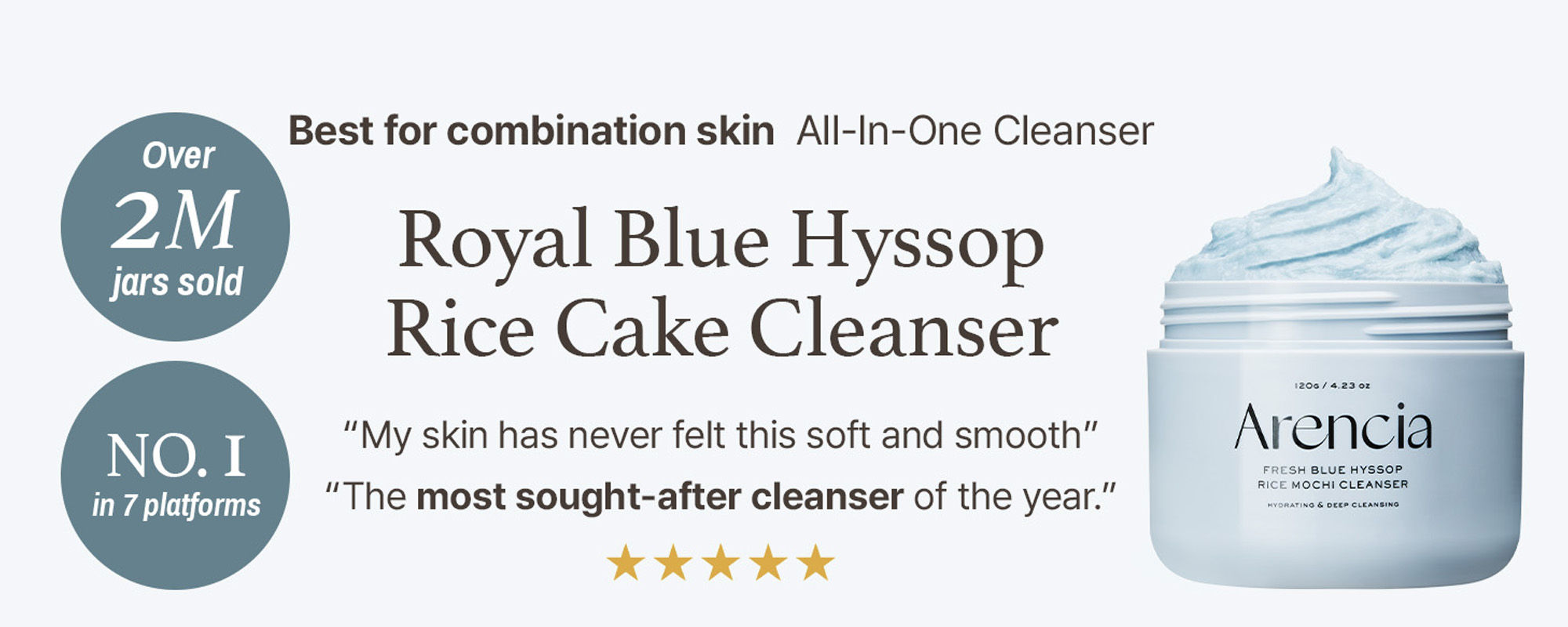 Arencia Fresh Blue Hyssop Rice Mochi Cleanser (Pack Size120g)