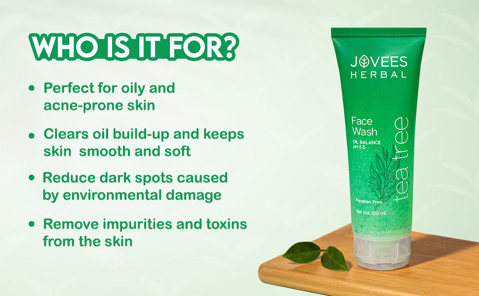 Jovees Herbal Tea Tree Face Wash For Oily & Acne Free Glowing Skin | tea Tree Face Wash | face wash for oily skin | face wash for skin whitening | facewash for brightening skin | tan removal face wash | face wash for dry skin | salicylic face wash | vitamin c face wash | face wash for clear skin | face wash for oily and acne prone skin | cleanser for oily skin