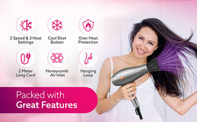Buy AGARO HD-1124 2400W Professional Hair Dryer, Dual Concentrator