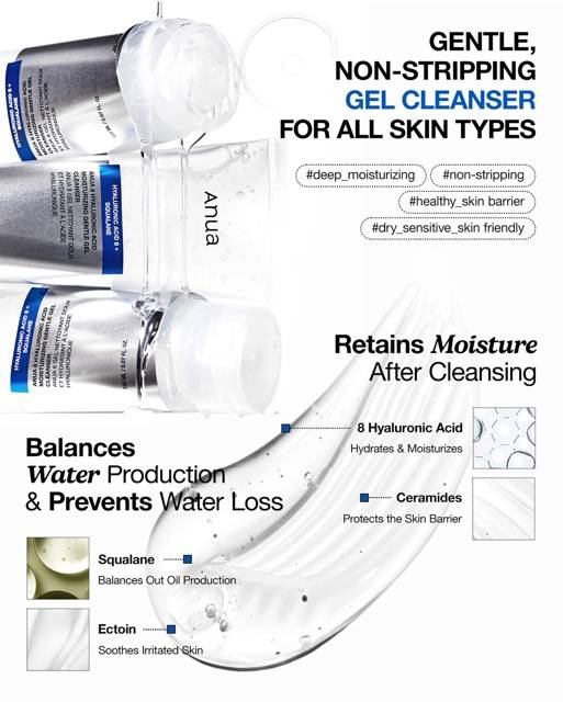 Anua 8 Hyaluronic Acid Moisturizing Gentle Gel Cleanser