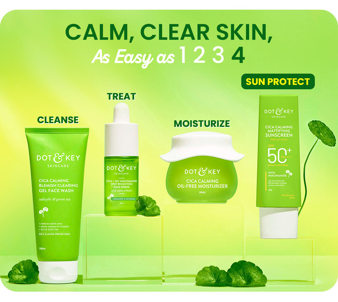 Dot & Key CICA Calming Mattifying Sunscreen SPF 50 PA++++ | For Oily Acne Prone & Sensitive Skin | UVA/UVB Protection | No White Cast, Ultra Light, Fragrance Free & Quick Absorbing | Matte Finish | Fades sun induced dark spots | Zero pilling | Prevents futher tanning