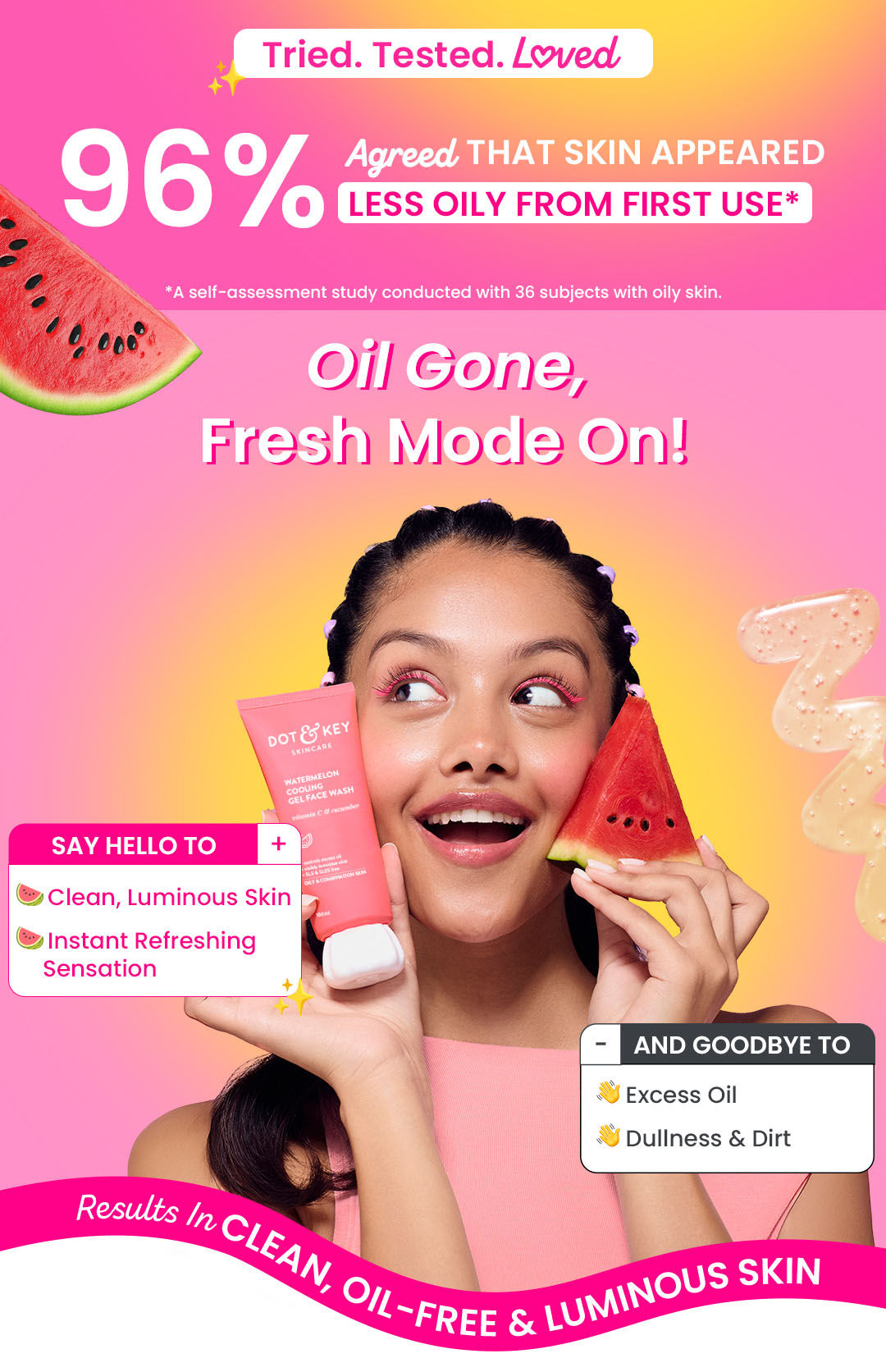 DOT & KEY Watermelon Super Glow Gel Face Wash With Vitamin C&Cucumber|Face Wash For Glowing Skin|Oil Free Face Wash|Removes Excess Oil&Dirt|For Combination & Oily Skin|For Women & Men | Gentle cleanser | Skin brightening | Non-drying | Sulphate-free | Controls excess oil