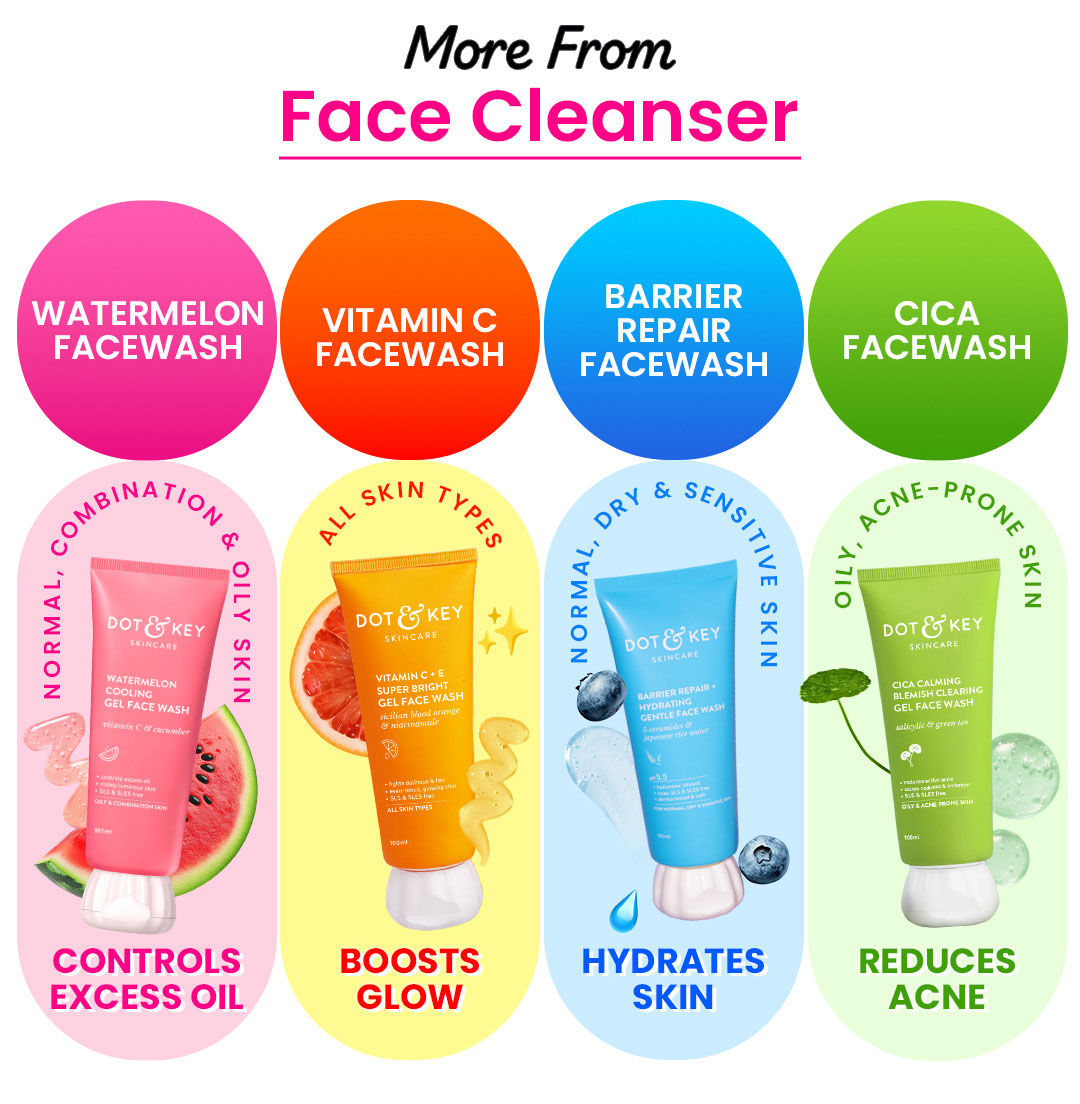 DOT & KEY Watermelon Super Glow Gel Face Wash With Vitamin C&Cucumber|Face Wash For Glowing Skin|Oil Free Face Wash|Removes Excess Oil&Dirt|For Combination & Oily Skin|For Women & Men | Gentle cleanser | Skin brightening | Non-drying | Sulphate-free | Controls excess oil