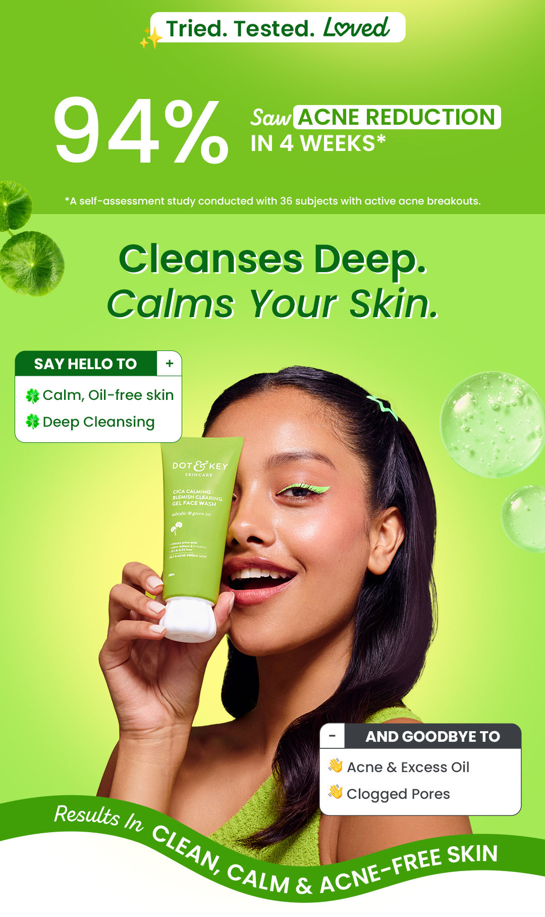 Dot & Key CICA Face Wash for Acne Prone Skin, 2% Salicylic Acid Face Wash with Green Tea | For Oily & Sensitive Skin | Sulphate Free Face Wash for Men & Women | Oil Control Face Wash with Zinc | 100ml | Acne-fighting cleanser | Redness reduction | Anti-inflammatory | Calms irritated skin | Sulphate-free