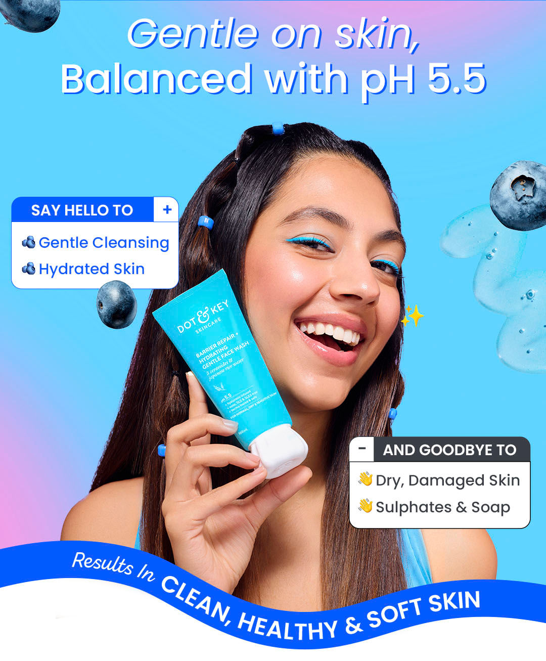 DOT & KEY Barrier Repair + Hydrating Gentle Face Wash With Probiotic|Ceremide Face Wash|Face Wash For Dry Skin,Normal Skin&Sensitive Skin|Gently Cleanses Skin From Dirt&Oil For Unisex,100Ml | Hydrating | Repairs/strengthens skin's barrier | Sulphate-free | Healthy Skin | Removes dirt, makeup & SPF