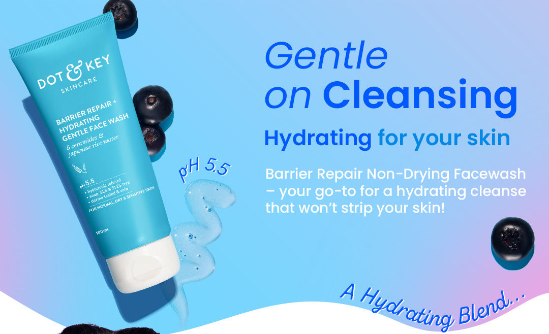 DOT & KEY Barrier Repair + Hydrating Gentle Face Wash With Probiotic|Ceremide Face Wash|Face Wash For Dry Skin,Normal Skin&Sensitive Skin|Gently Cleanses Skin From Dirt&Oil For Unisex,100Ml | Hydrating | Repairs/strengthens skin's barrier | Sulphate-free | Healthy Skin | Removes dirt, makeup & SPF