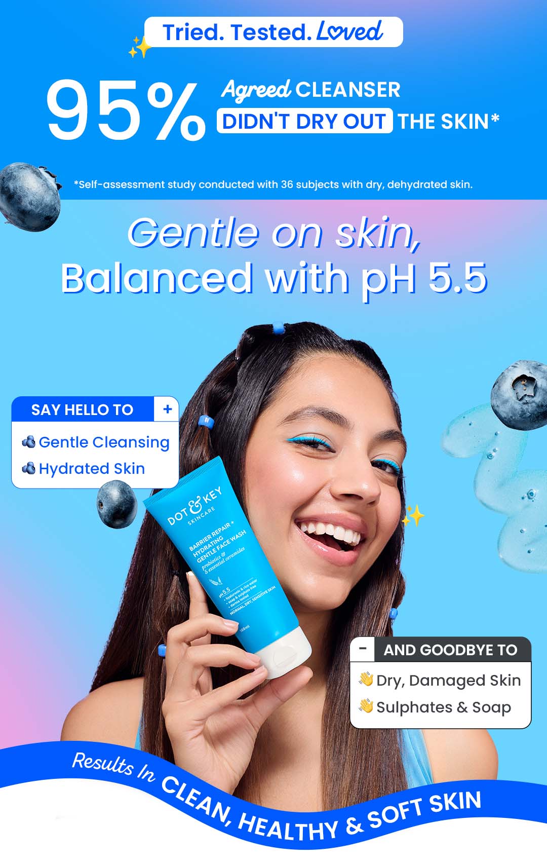 DOT & KEY Barrier Repair + Hydrating Gentle Face Wash With Probiotic|Ceremide Face Wash|Face Wash For Dry Skin,Normal Skin&Sensitive Skin|Gently Cleanses Skin From Dirt&Oil For Unisex,100Ml | Hydrating | Repairs/strengthens skin's barrier | Sulphate-free | Healthy Skin | Removes dirt, makeup & SPF