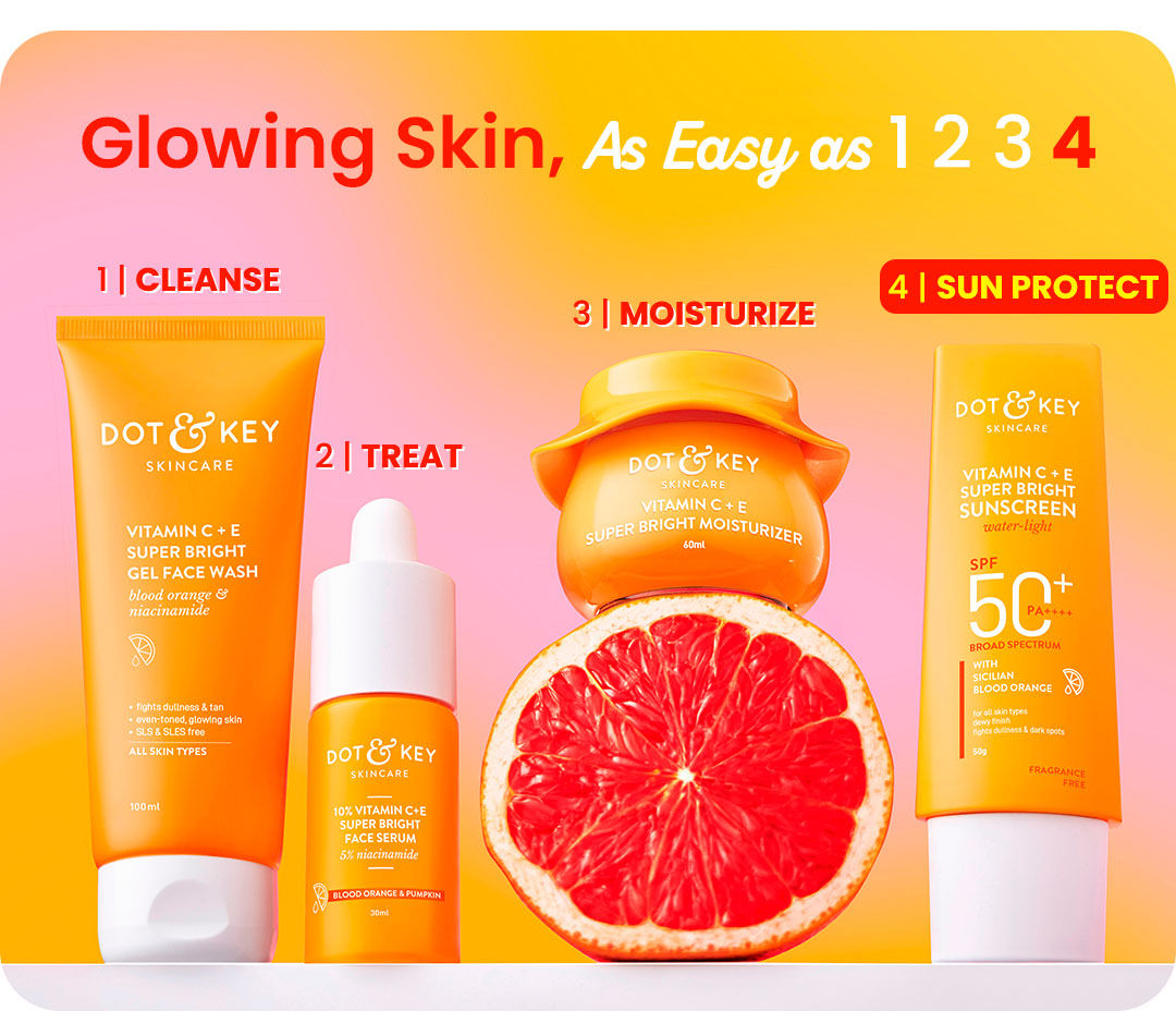 DOT & KEY Vitamin C + E Super Bright Sunscreen Spf 50 |Water-Light,UVA/UVB & Blue Light Protection|For Even Toned & Glowing Skin|With Liquid Spf 50+++| No White Cast| For All Skin Types| With hybrid UV filters | Non-sticky, non-greasy | Lightweight & quick absorbing | For all skin types