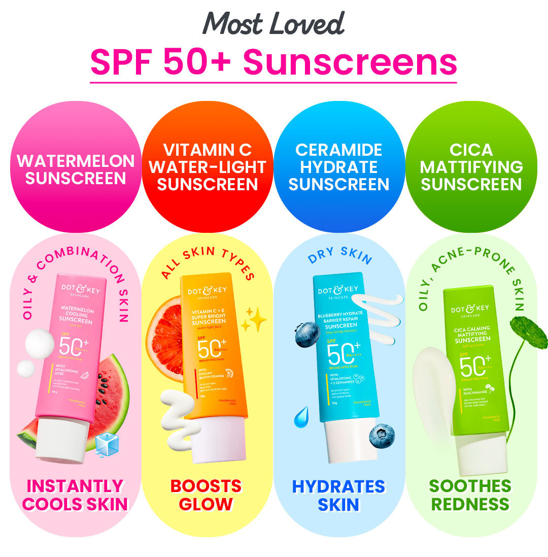Dot & Key Watermelon Cooling Sunscreen SPF 50+ PA++++ | With Hyaluronic Acid, Instantly Cools Skin, Broad Spectrum Protection | Controls Excess Oil, Checks Tanning, No White Cast, All Skin Types | Water-light lotion | Lightweight & quick absorbing | For oily, combination skin | Checks tanning & sunburn | Oil-free, lumininous & sun protected skin