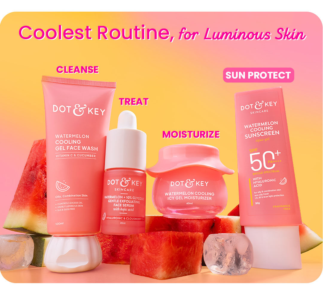 Dot & Key Watermelon Cooling Sunscreen SPF 50+ PA++++ | With Hyaluronic Acid, Instantly Cools Skin, Broad Spectrum Protection | Controls Excess Oil, Checks Tanning, No White Cast, All Skin Types | Water-light lotion | Lightweight & quick absorbing | For oily, combination skin | Checks tanning & sunburn | Oil-free, lumininous & sun protected skin