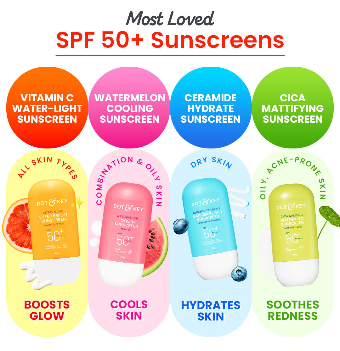 DOT & KEY Vitamin C + E Super Bright Sunscreen Spf 50 |Water-Light,UVA/UVB & Blue Light Protection|For Even Toned & Glowing Skin|With Liquid Spf 50+++| No White Cast| For All Skin Types| With hybrid UV filters | Non-sticky, non-greasy | Lightweight & quick absorbing | For all skin types