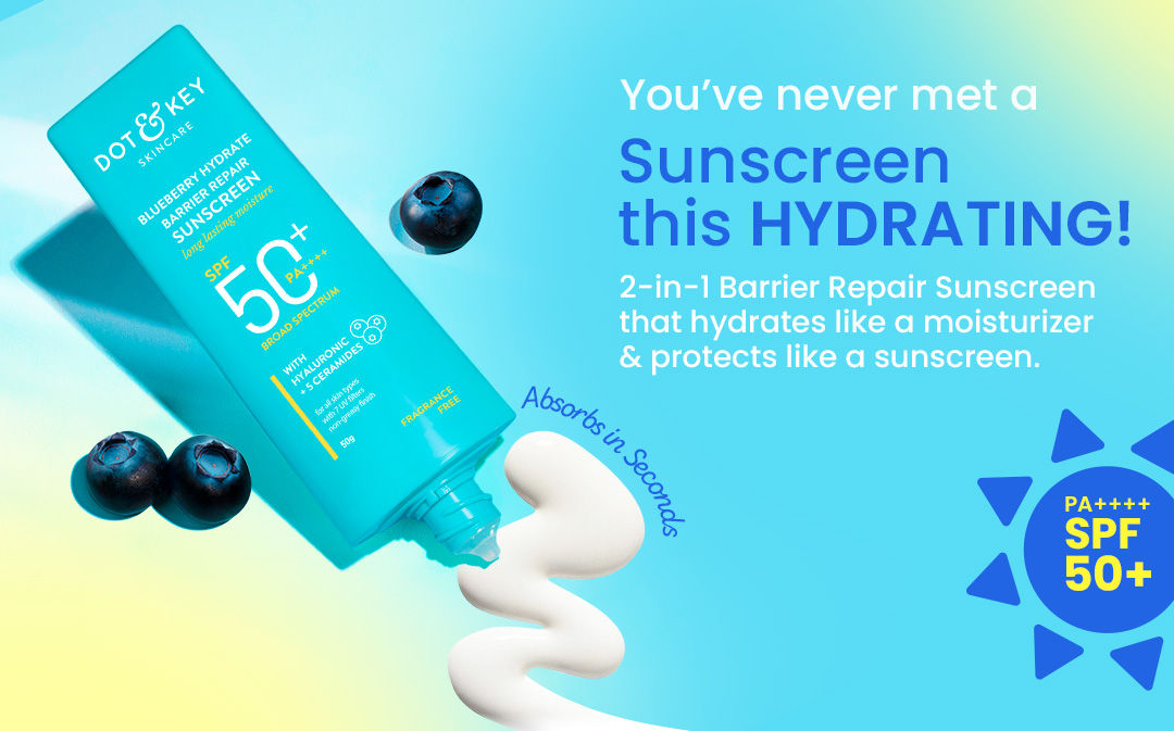 Dot & Key Blueberry Hydrate Barrier Repair Sunscreen Spf 50+,Pa++++|For Dry&Sensitive Skin|Non - Greasy Finish|No White Cast|Uv & Blue Light Protection|Broad Spectrum|For Women&Men | Blueberry-infused SPF shield | Trending sun care essentials | Blueberry bliss SPF defense | daily sunscreen | 5 ceramides | Radiant skin barrier care