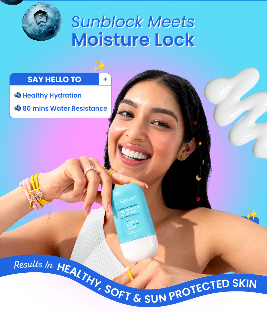 Dot & Key Blueberry Hydrate Barrier Repair Sunscreen Spf 50+,Pa++++|For Dry&Sensitive Skin|Non - Greasy Finish|No White Cast|Uv & Blue Light Protection|Broad Spectrum|For Women&Men | Blueberry-infused SPF shield | Trending sun care essentials | Blueberry bliss SPF defense | daily sunscreen | 5 ceramides | Radiant skin barrier care