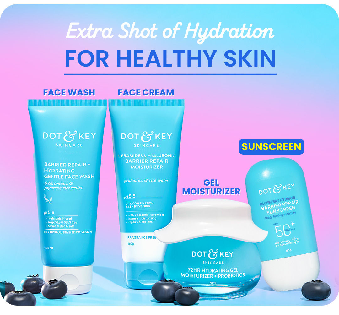 Dot & Key Blueberry Hydrate Barrier Repair Sunscreen Spf 50+,Pa++++|For Dry&Sensitive Skin|Non - Greasy Finish|No White Cast|Uv & Blue Light Protection|Broad Spectrum|For Women&Men | Blueberry-infused SPF shield | Trending sun care essentials | Blueberry bliss SPF defense | daily sunscreen | 5 ceramides | Radiant skin barrier care