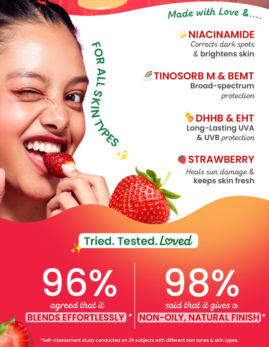 Dot & Key Strawberry Dew Tinted Sunscreen SPF 50+ Pa++++ - 01 Porcelain | Protection Against UA/UB | Broad Spectrum, Water & Sweat resistant | For All Skin Types | 50ml | Broad-spectrum protection | All-day wear | buildable coverage | medium | deep
