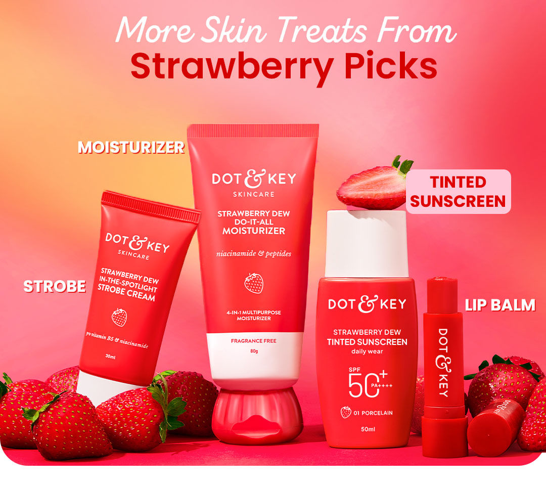 Dot & Key Strawberry Dew Tinted Sunscreen SPF 50+ Pa++++ - 01 Porcelain | Protection Against UA/UB | Broad Spectrum, Water & Sweat resistant | For All Skin Types | 50ml | Broad-spectrum protection | All-day wear | buildable coverage | medium | deep