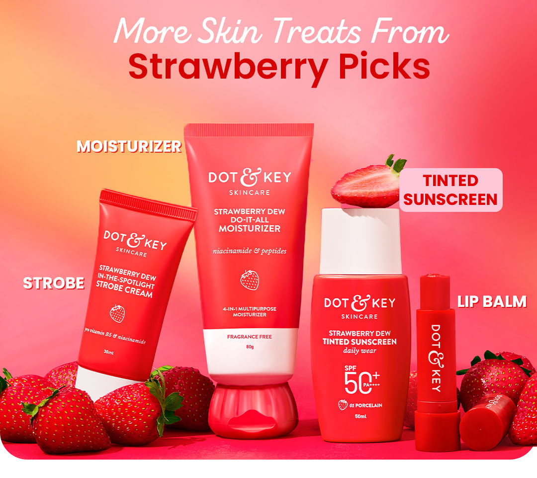 Dot & Key Strawberry Dew Tinted Sunscreen SPF 50+ Pa++++ - 01 Porcelain | Protection Against UA/UB | Broad Spectrum, Water & Sweat resistant | For All Skin Types | 50ml | Broad-spectrum protection | All-day wear | buildable coverage | medium | deep
