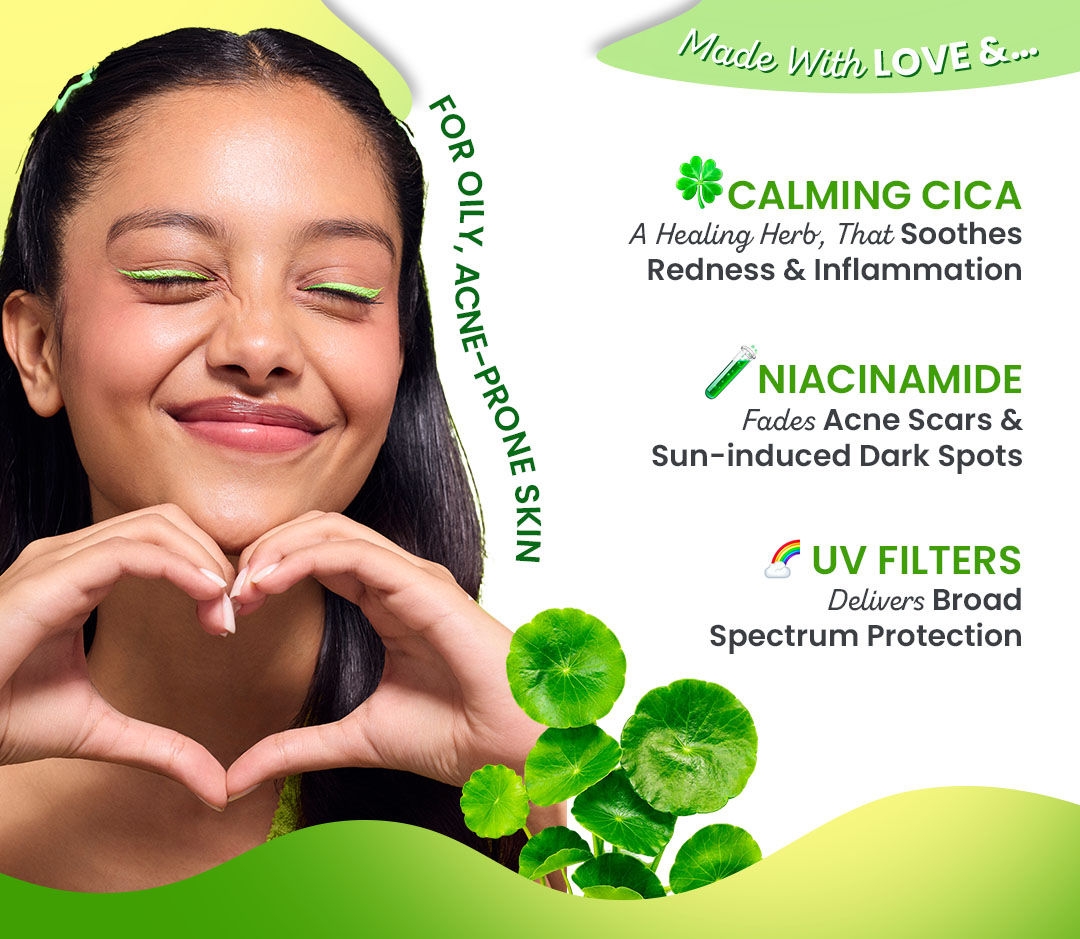 Dot & Key CICA Calming Mattifying Sunscreen SPF 50 PA++++ | For Oily Acne Prone & Sensitive Skin | UVA/UVB Protection | No White Cast, Ultra Light, Fragrance Free & Quick Absorbing | Matte Finish | Fades sun induced dark spots | Zero pilling | Prevents futher tanning
