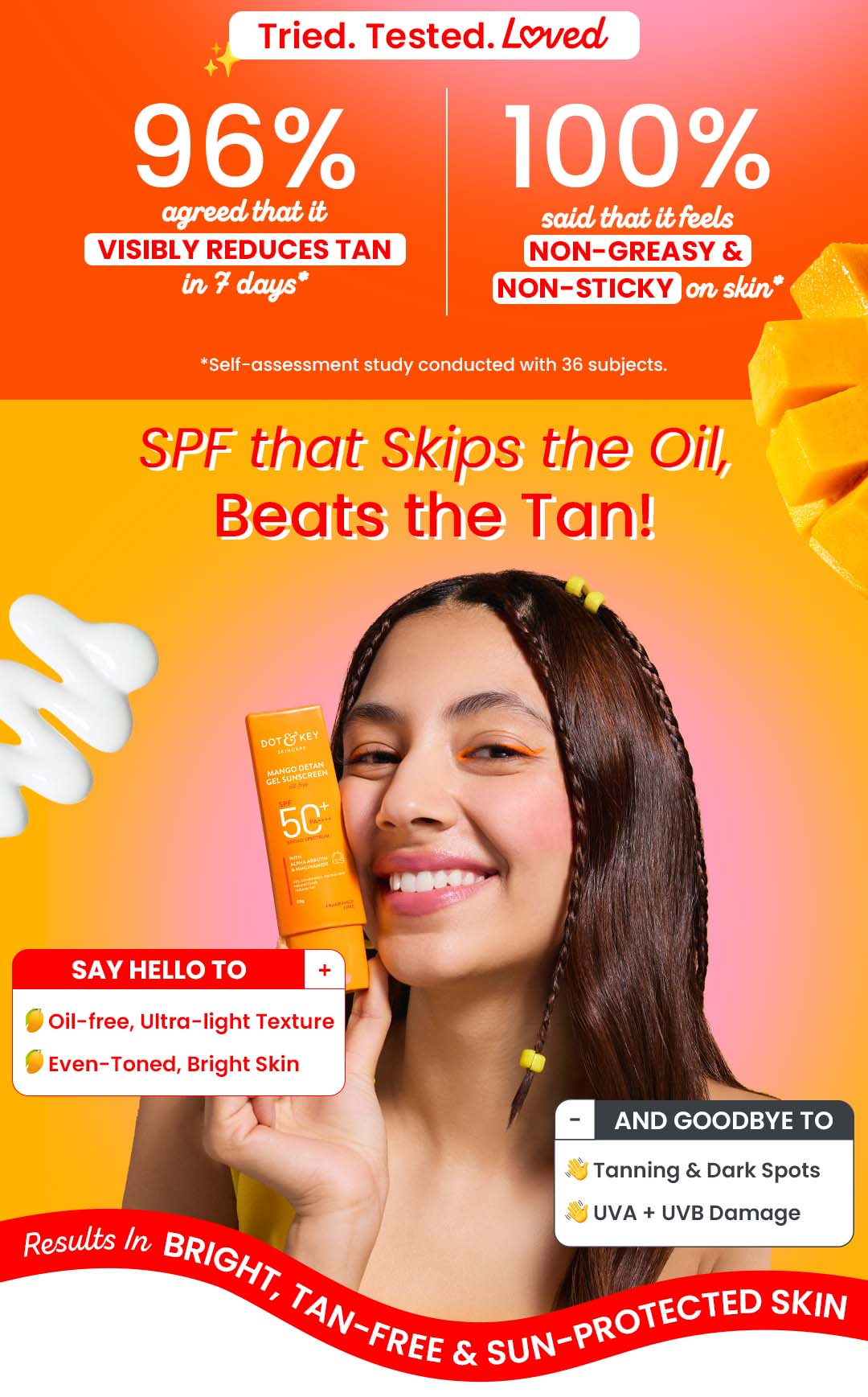 Vitamin E, Brightens and evens skin tone, SPF50+ protection