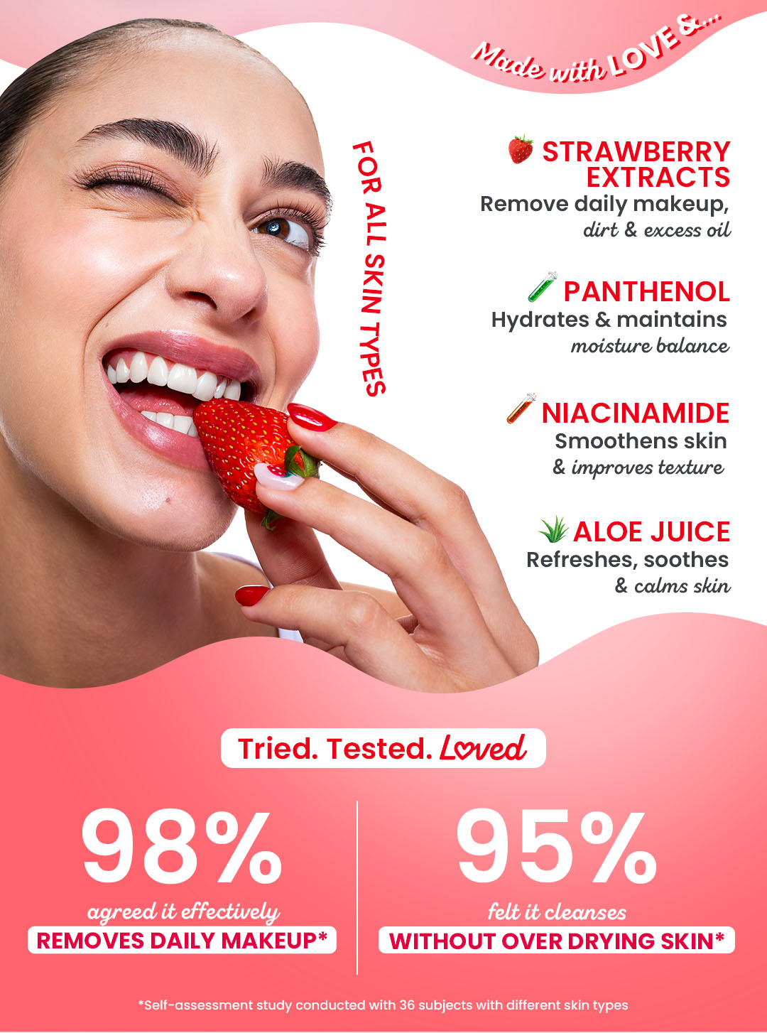 Strawberry Extracts, Removes daily makeup, dirt & excess oil, face wash for oily skin