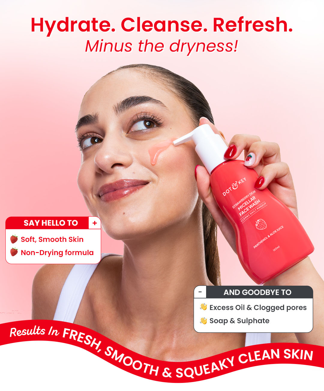 Non Drying formula, Hydrates, refreshes & soothes skin, facewash for brightening skin
