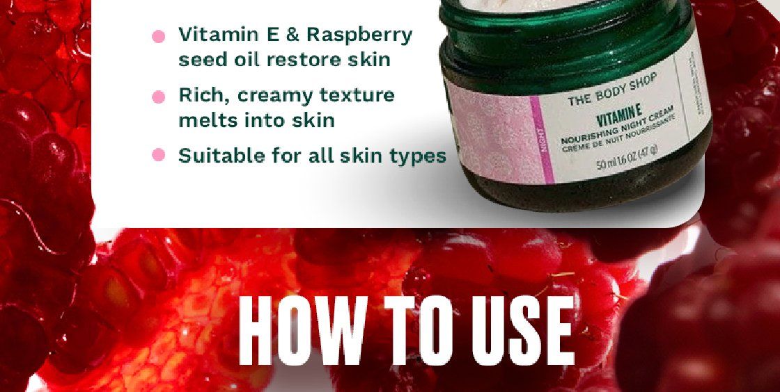 Key Features, Vitamin E & Raspberry seed oil restore skin