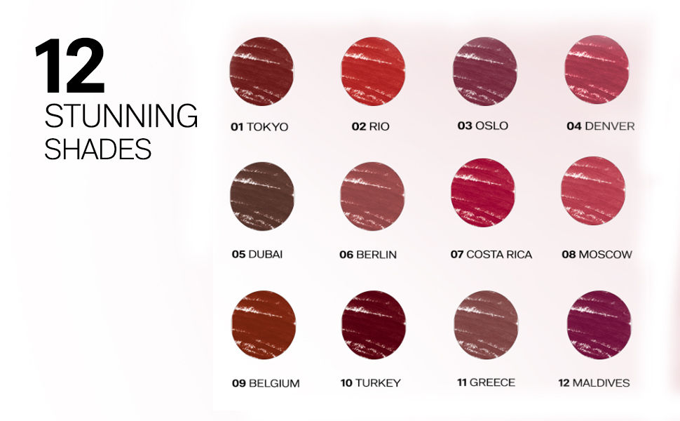 FLiCKA Essential Boundaries Lip Liner - 12 Stunning Shades: 01 Tokyo, 02 Rio, 03 Oslo, 04 Denver, 05 Dubai, 06 Berlin, 07 Costa Rica, 08 Moscow, 09 Belgium, 10 Turkey, 11 Greece, 12 Maldives