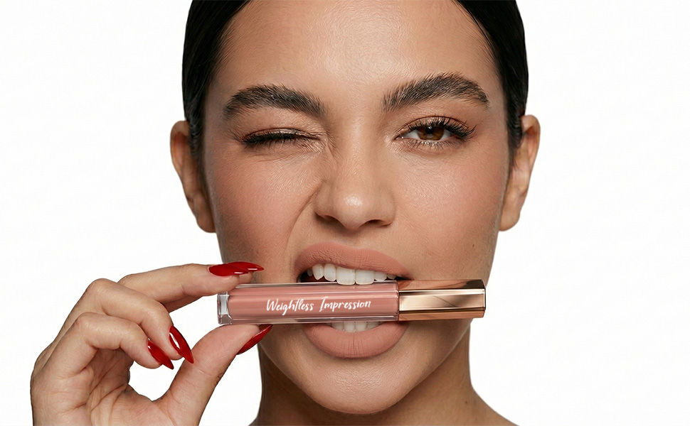 FLiCKA Weightless Impression Liquid Lipstick - model wearing nude matte shade