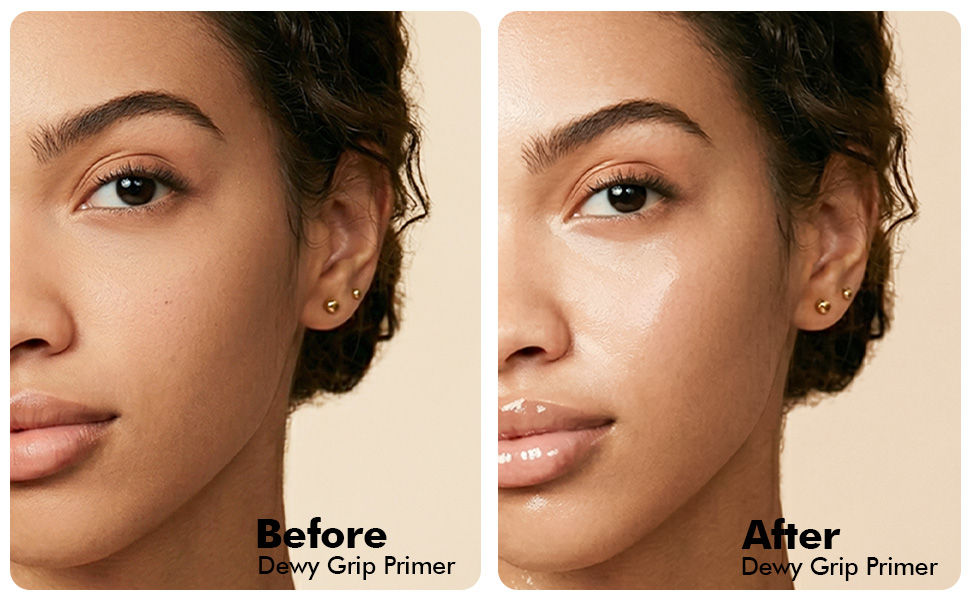 FLiCKA Dewy Grip Primer - Before and After - instant glow and makeup grip