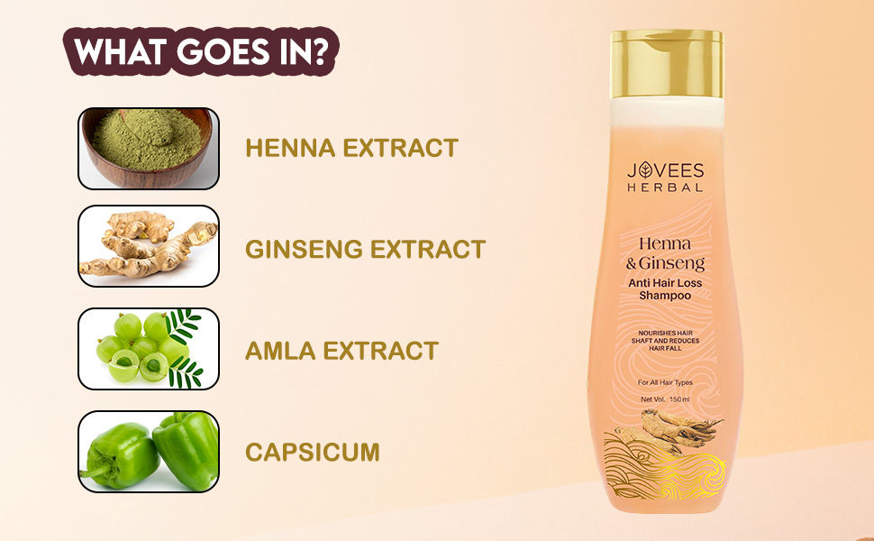 Jovees Herbal Henna & Ginseng Anti Hair Loss Shampoo | herbal shampoo | anti hair fall shampoo | anti hair loss shampoo | shampoo for women | anti dandruff shampoo | henna and ginseng shampoo | dandruff shampoo | onion shampoo | shampoos anti hair fall | hair fall shampoo