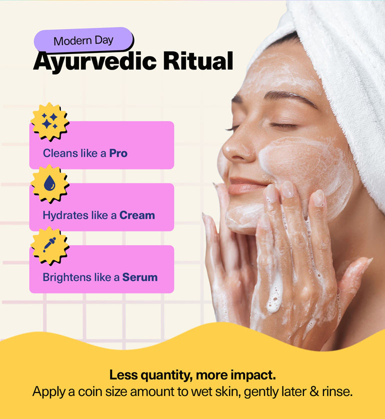 How to Use - Ayurvedic Ritual, Coin Sized Amount, Lather and Rinse for Soft Glowing Skin