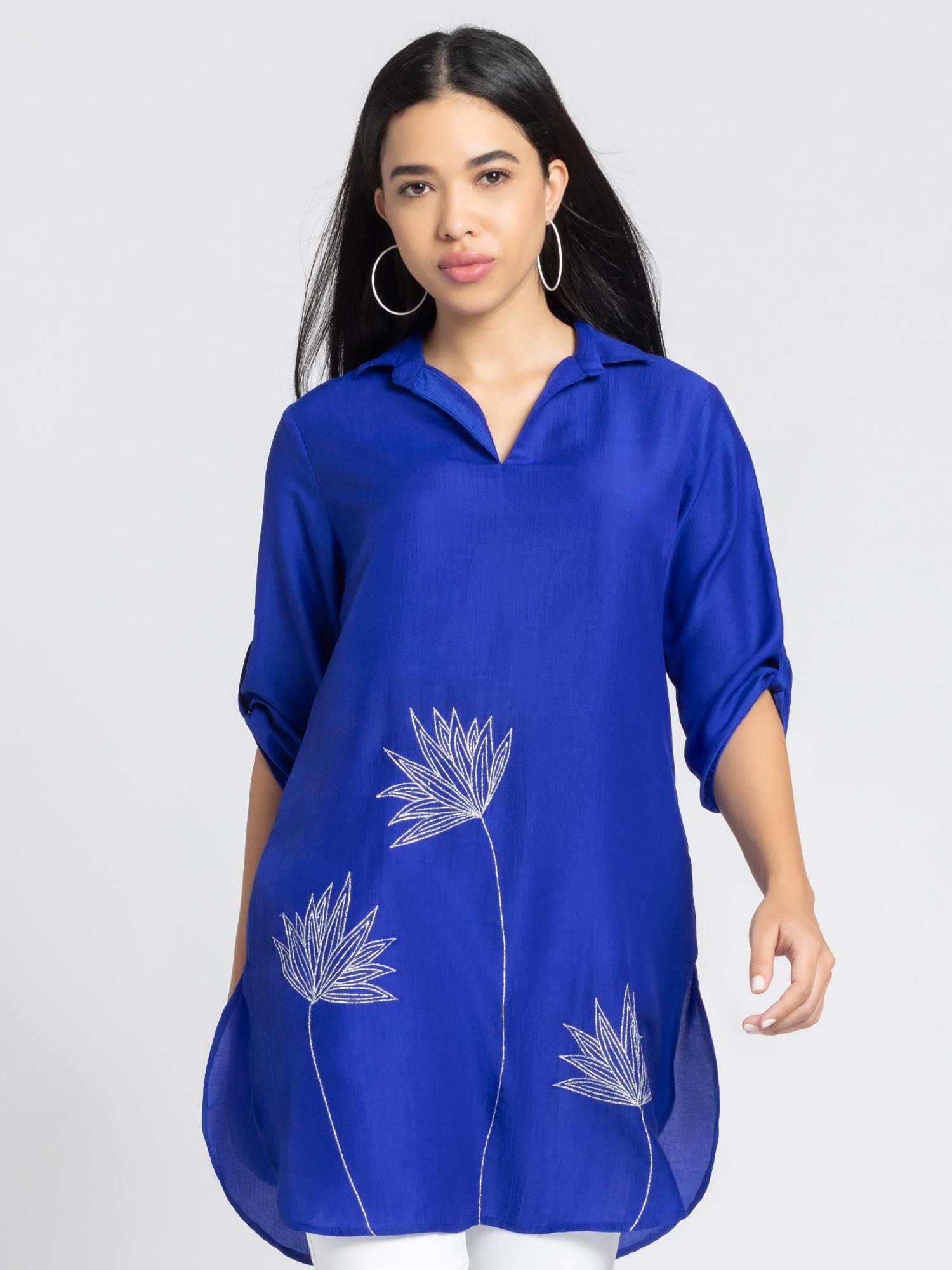 shaye Shirt Collar Blue Embroidered Ethnic Kurti for Women-picture-28
