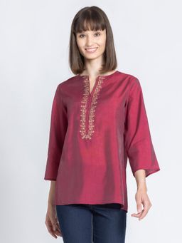 SHAYE - Berry Red Zari Embroidered Ethnic Tunic for Women
