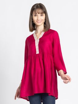 SHAYE - V-Neck Pink Sequinned Ethnic Tunic for Women