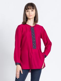 SHAYE - Pink Jacquard and Pintucks Ethnic Kurti for Women