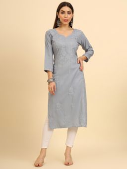 VAIRAGEE - Cotton Lucknowi Chikankari Work Straight Kurta