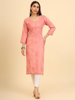VAIRAGEE - Cotton Lucknowi Chikankari Work Straight Kurta