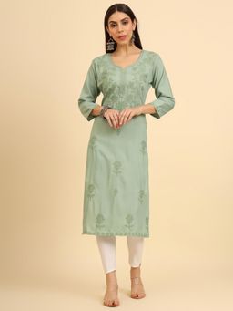 VAIRAGEE - Cotton Lucknowi Chikankari Work Straight Kurta