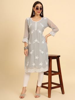 VAIRAGEE - Georgette Lucknowi Chikankari Work Straight Kurta