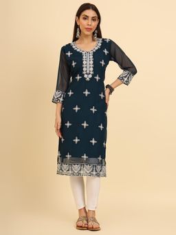 VAIRAGEE - Georgette Lucknowi Chikankari Work Straight Kurta