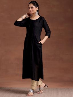 Libas - Black Woven Design Sequinned Straight Kurta with Pocket
