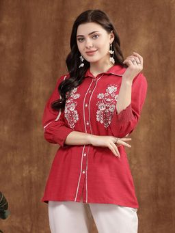Nayam by lakshita - Nayam Red Button-Down Embroidered Shirt