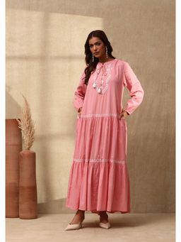 House of Chikankari - Cotton Dobby Chikankari Womens Long Dress - Dust Pink