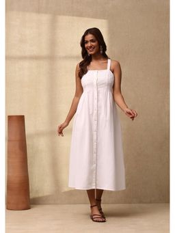 House of Chikankari - Cotton Slub Chikankari Womens Long Dress - White