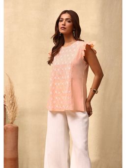 House of Chikankari - Cotton Chikankari Womens Top - Peach